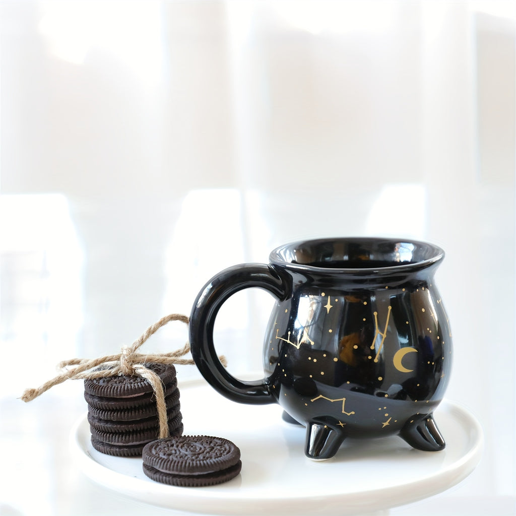1pc,Moon And Stars Coffee Mug,350ml/11.8oz Witch Brew Shaped Ceramic Coffee Cups, Divination Water Cups, Spooky Witch Coffee Cup for Adults & Youngsters, Perfect for Halloween or Witchy Tabletop Decor, Festive Beverage Mug |