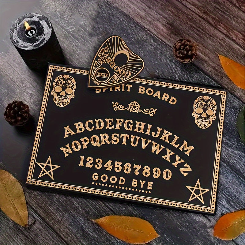 Vintage Halloween Spirit Board Set - 3pcs Wooden Ouija Board Kit with Planchette for Divination, Party Games, and Supernatural Art Display - No Electricity Required, Featherless