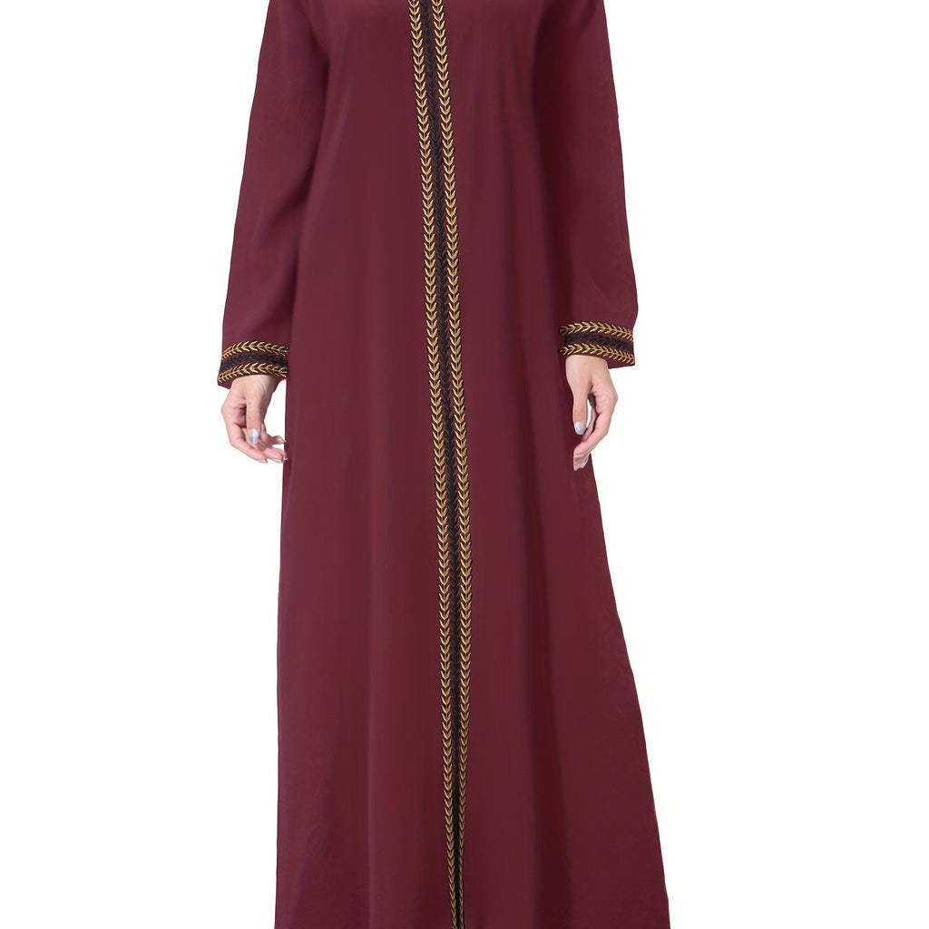 [Navy Blue Kaftan] Navy Blue Muslim Kaftan Dress | Elegant, Golden Embroidery, Sleeve, Loose Fit, Maxi Length, Hijab-Friendly Design, All-Season Wear