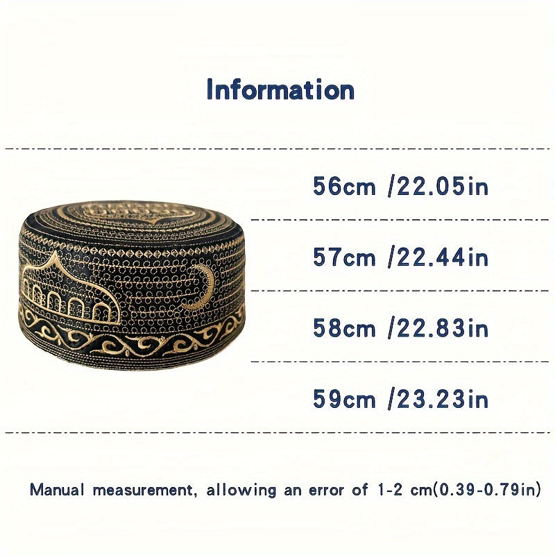 Traditional Muslim Prayer Ethnic Hat, Islamic Kufi Summer Breathable Cotton Cap With Elegant Embroidery, For Daily Wear