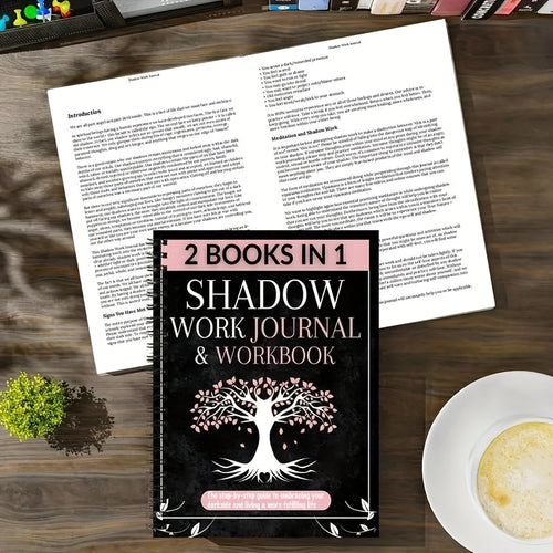 2 Books in 1: Shadow Work Journal & Guide for Beginners - Spiral Bound Undated Psychological Shadow Work Notebook with Dark Tree & Pink Blossoms Design, Self-Help Exercises to Integrate & Transcend Shadows, Daily Reflections