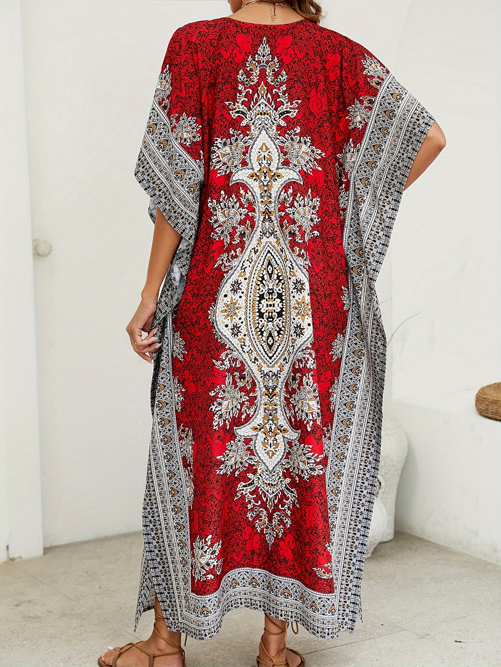 Women's Middle Eastern Muslim Abaya, Loose V-Neck Beach Bohemian Party Dress