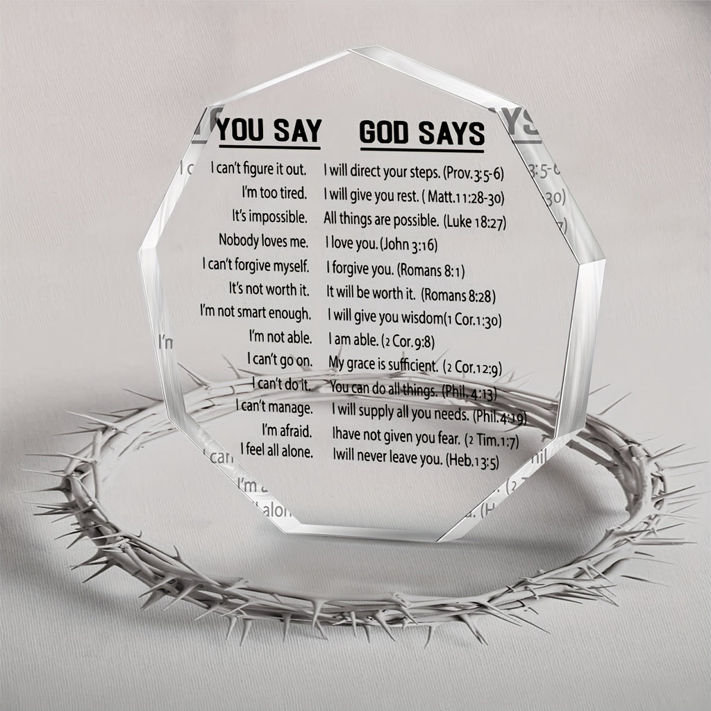 1pc, Inspirational You Say God Say Acrylic Plaque - 4''x4'' Bible Verse Christian Encouragement Gift - Perfect Keepsake for Home Office, Best Friend Women, Mom, Boyfriend, Daughter, Bestie, and Loved Ones