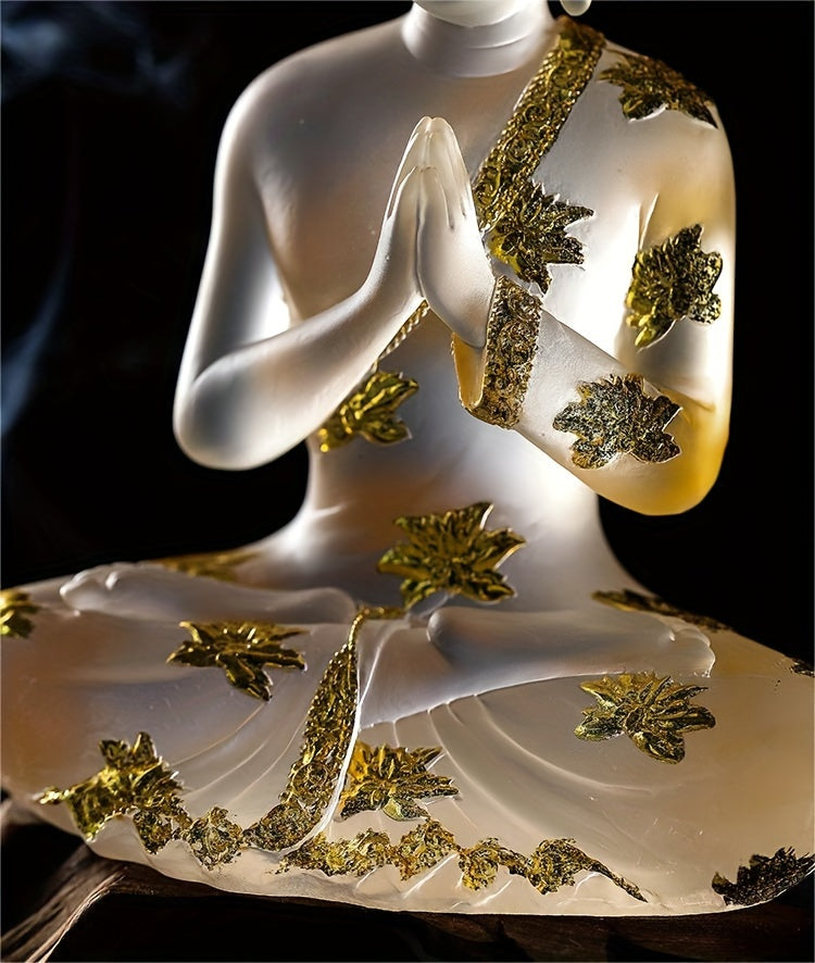 Elegant 7-Inch Resin Buddha Statue - Meditative Seated Pose with Golden Leaf Accents, Zen Style Home & Office Decor, Versatile Indoor/Outdoor Use, No Power Needed