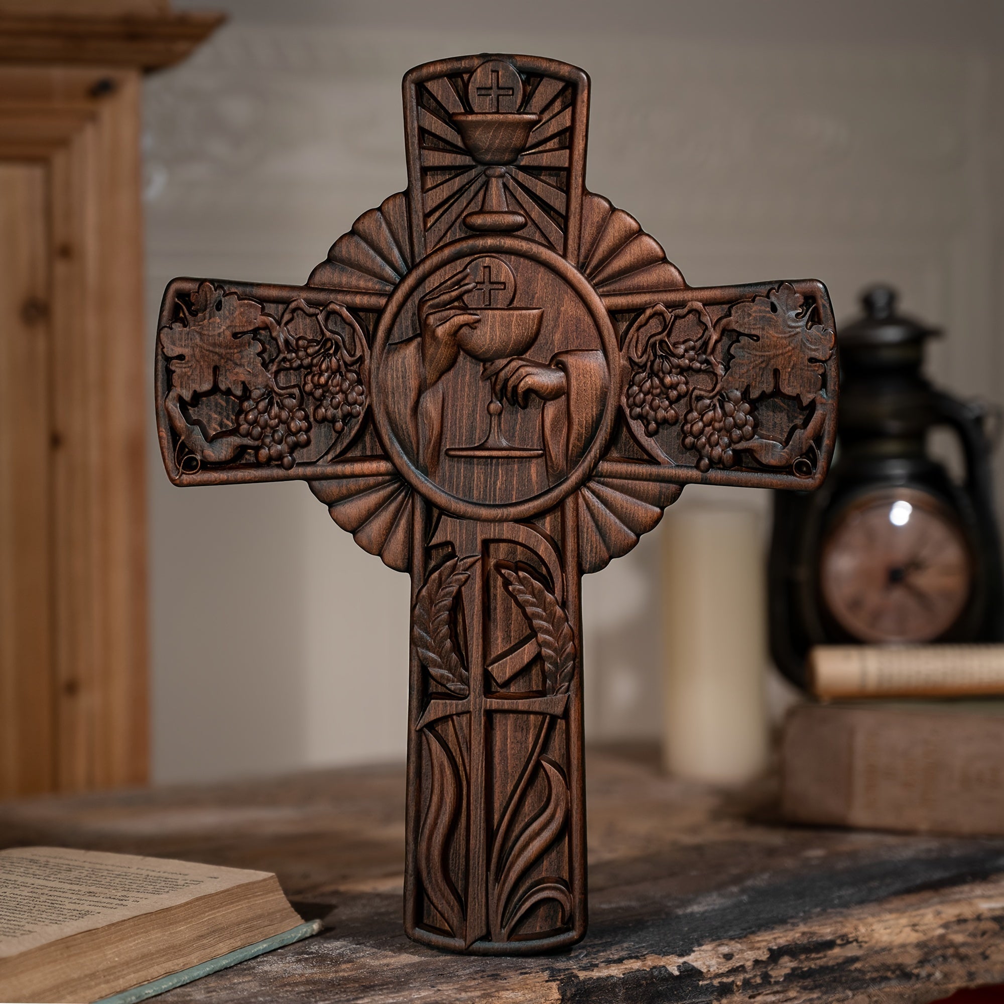 1pc Holy Grail Solid Wooden Cross, Home Prayer Church Decoration, Handmade Wooden Christian Gifts, Home Room Decoration, Wall Decor, Suitable for Christmas Gift