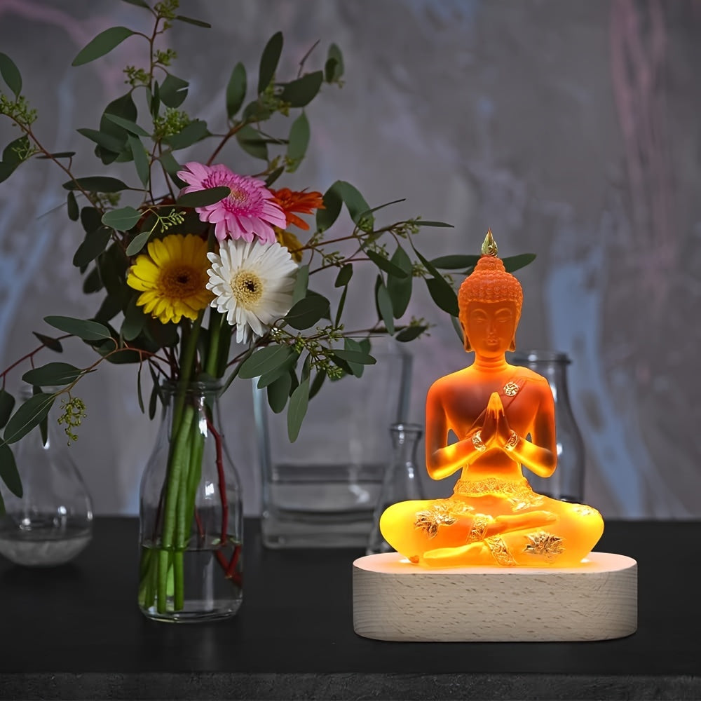 Buddha Statue with LED Light Base, 7'' Seated Small Figurine Collectibles Meditation Decor, Transparent Sculpture Ornaments for Spiritual Living Room, Yoga Zen, Home Decoration