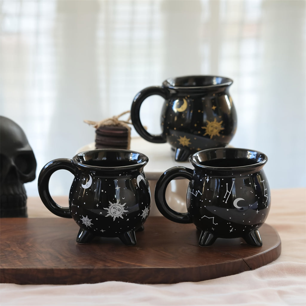 1pc,Moon And Stars Coffee Mug,350ml/11.8oz Witch Brew Shaped Ceramic Coffee Cups, Divination Water Cups, Spooky Witch Coffee Cup for Adults & Youngsters, Perfect for Halloween or Witchy Tabletop Decor, Festive Beverage Mug |
