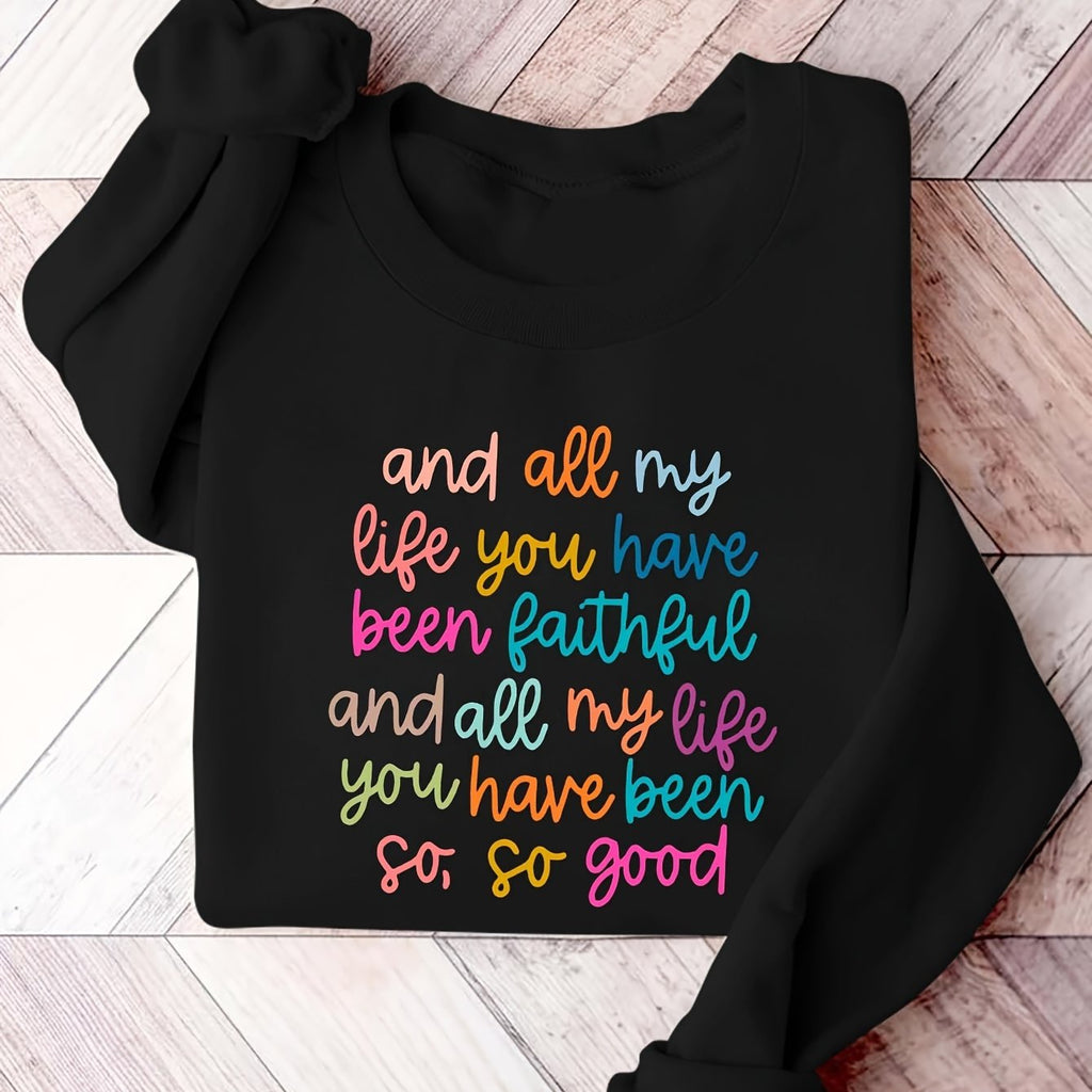 Cozy Christian Letter Print Sweatshirt - Crew Neck, Casual Pullover For Women | Perfect For Fall & Winter