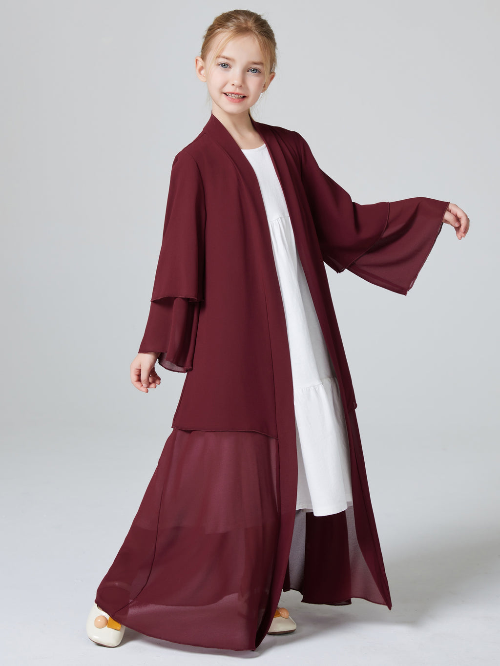 1pc Girls' Turkish Muslim Abaya Dress - 100% Polyester V-Neck Long Sleeve Modest Dress, Solid Color Traditional Attire for Cultural Events & Family Gatherings (Hand Wash Only), Autumn Clothing | Vneck Dress | Comfortable Fit,