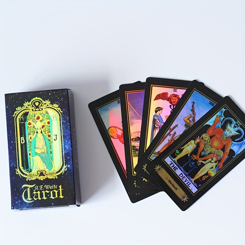 1set 78 Tarot Cards with Guide Book, Black Tarot Deck Gift Set with Tarot Cloth, Chakra Stones and More, Tarot Cards Deck Fortune Telling Game Craft Cardboard for Beginners and Expert Readers