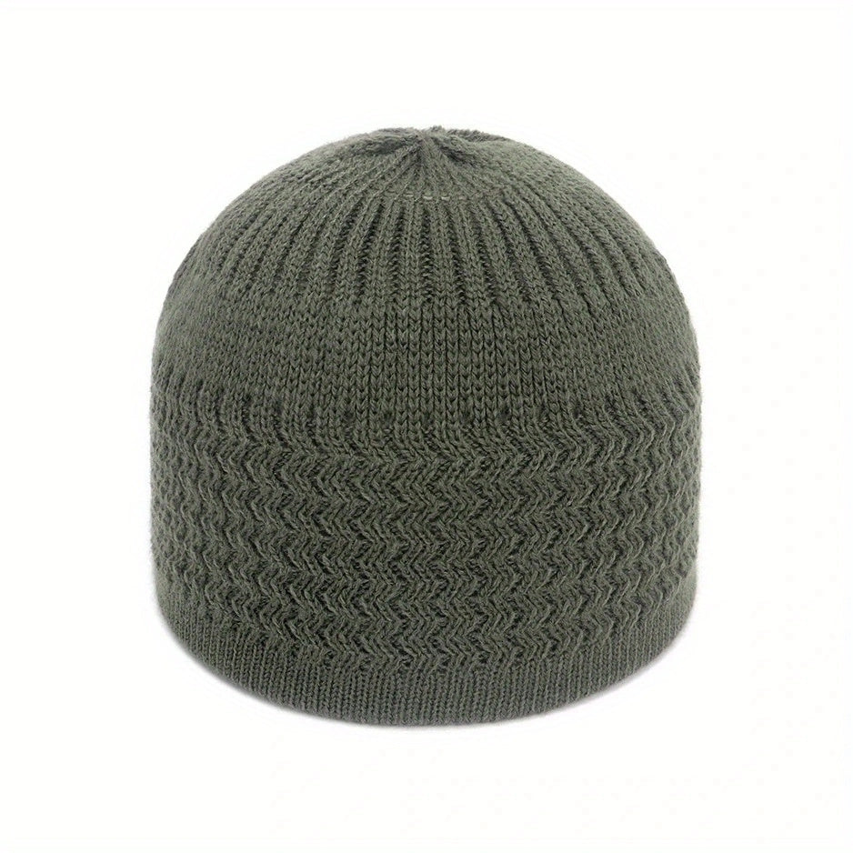 European And American Spring And Autumn Knitted Skull Cap, Unisex Wavy Jacquard Unisex Dome Warm Beanie Cap, Muslim Pullover Knitted Hat, Ideal Choice For Gifts