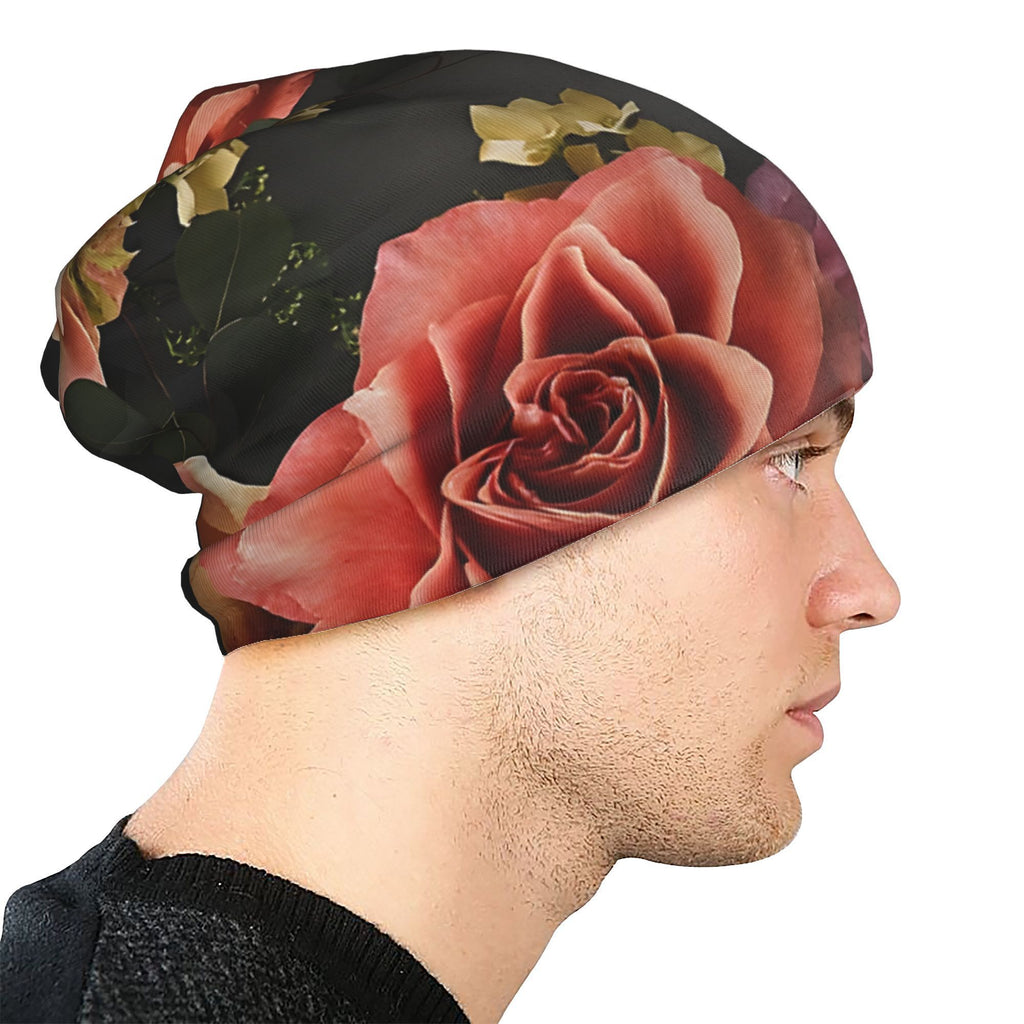 Shabbat Shalom Floral Jewish Skull Cap Beanie, Funky Style Knit Fabric Hat, Lightweight Polyester & Spandex Blend, with Slight Stretch, for Men and Women