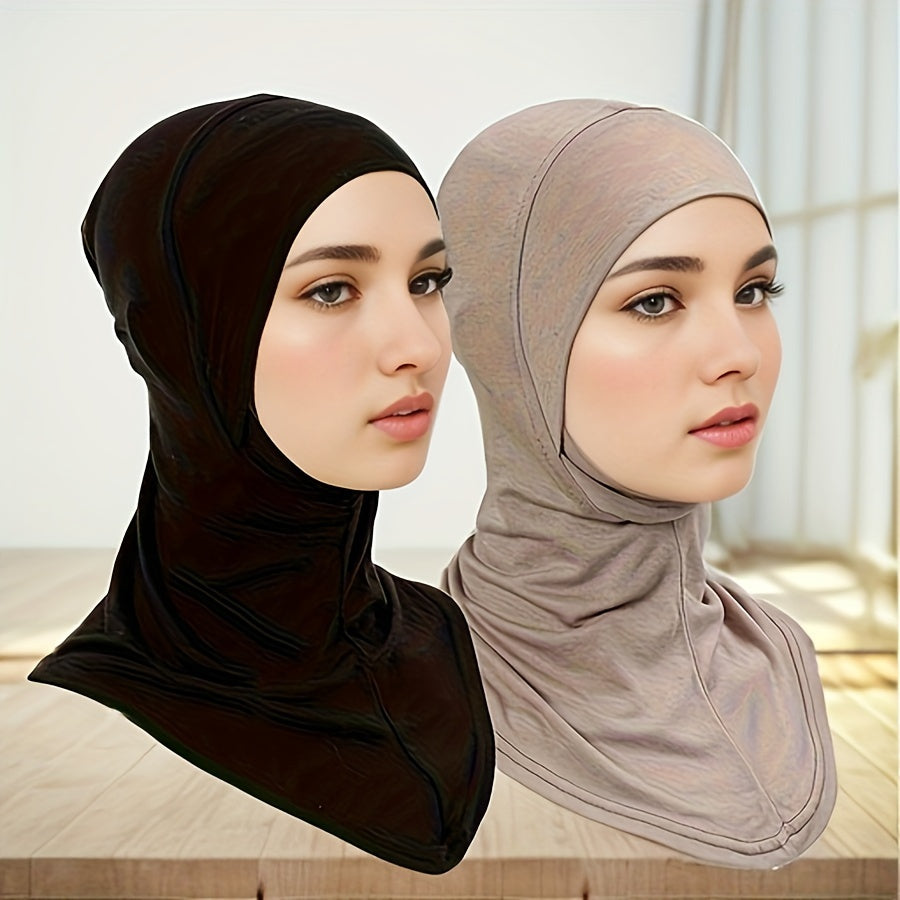 2pcs New Turban Cap Hijab Cap Ramadan Hat Hijab Thin Breathable Elastic Pullover Caps Elegant Style Muslim Head Wrap Gifts For Eid