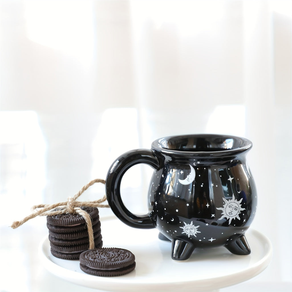 1pc,Moon And Stars Coffee Mug,350ml/11.8oz Witch Brew Shaped Ceramic Coffee Cups, Divination Water Cups, Spooky Witch Coffee Cup for Adults & Youngsters, Perfect for Halloween or Witchy Tabletop Decor, Festive Beverage Mug |