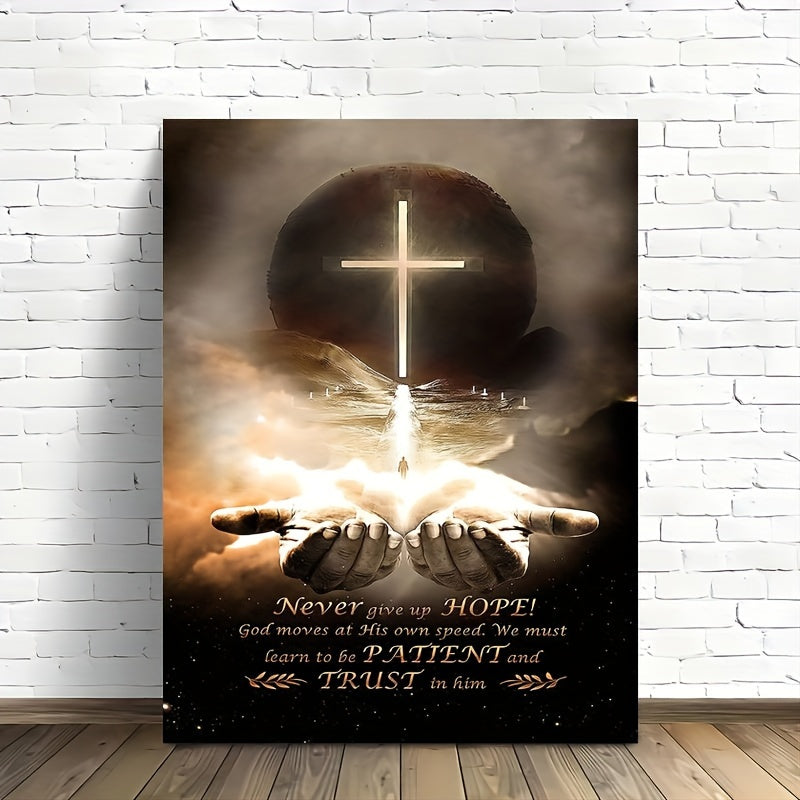 1pc Wooden Framed Christian Canvas Painting - Hand of God Quotes Print 11.8inx15.7inch Inspirational Quotes Canvas Wall Art Decoration Ready to Hang for Home or Office Bathroom Living Room Decor Gift For Her Him