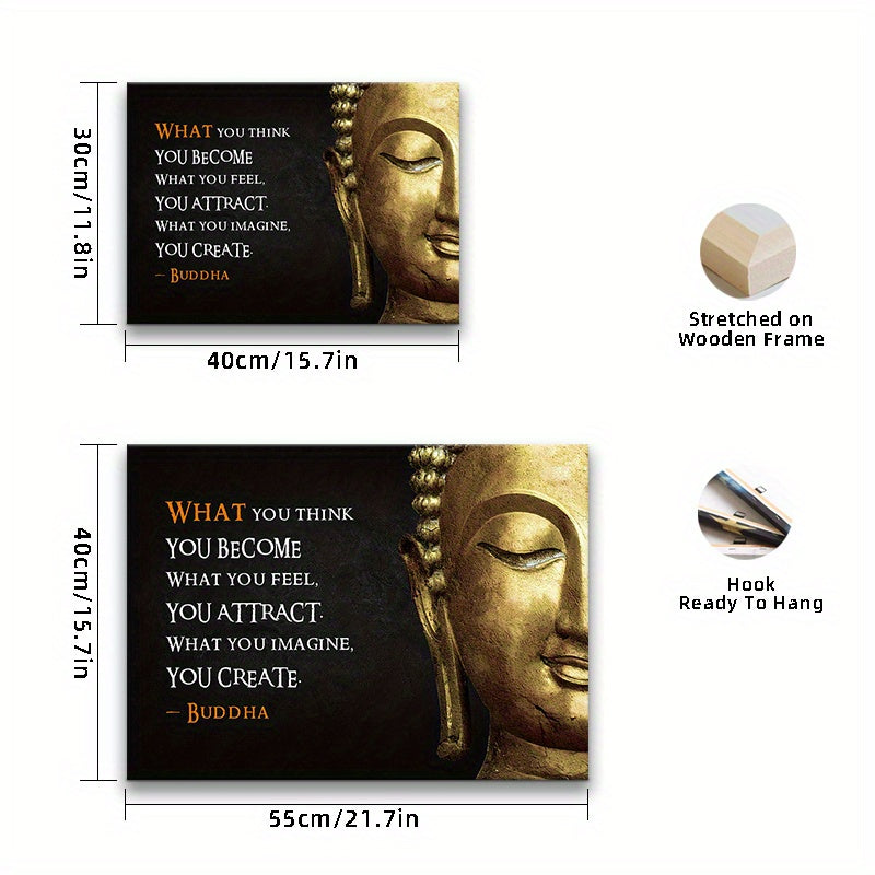 Buddha Meditation Canvas Wall Art with Inspirational Quote, Pine Wood Framed Print for Home and Office Decor, Perfect Gift for Any Occasion, Multiple Sizes Available, Zen Home Deco