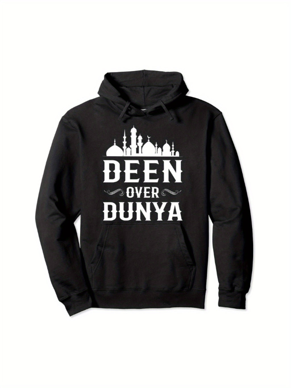 [Islamic Mosque Print Hoodie] 1pc Islamic Mosque Print Hoodie - Cotton Blend, Long Sleeve, Hooded Casual Pullover - Micro-Elastic Knitted Fabric, Digital Heat Transfer Printing, All Seasons Universal, Regular Length-Muslim Da