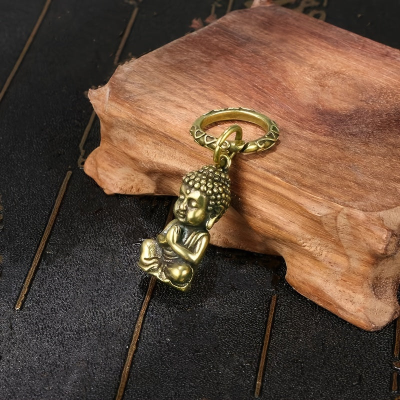 Vintage Brass Buddha Charm Keychain - Perfect for Men's Accessories, Car Keys, or Bags