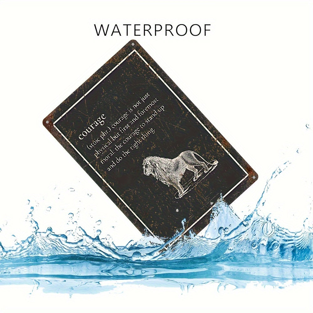 Stoic Philosophy Waterproof Aluminum Wall Art - UV Printed Courage Lion Plaque - Indoor/Outdoor Inspirational Decor 7.87x11.81inch