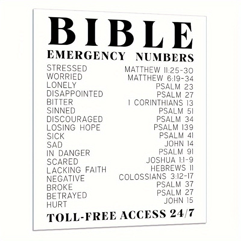 8x10 in Bible Verse Emergency Numbers Wall Print - Flip Charts and Inspirational Religious Gifts for Women and Men with Spiritual Typography Wall Art, Unframed