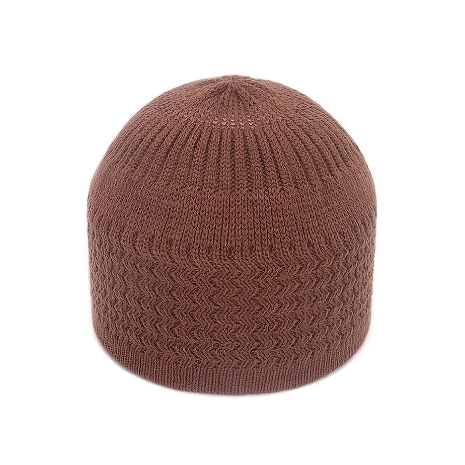 European And American Spring And Autumn Knitted Skull Cap, Unisex Wavy Jacquard Unisex Dome Warm Beanie Cap, Muslim Pullover Knitted Hat, Ideal Choice For Gifts