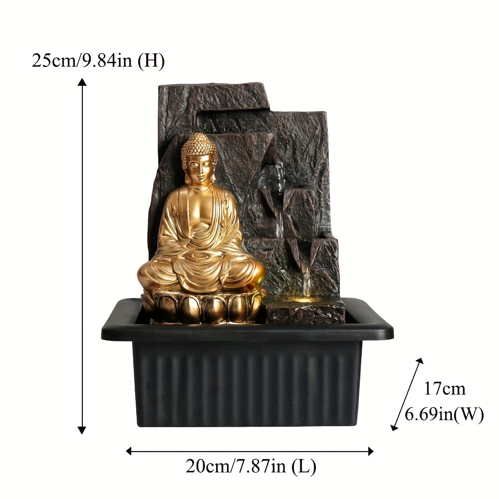 Tabletop Waterfall Buddha Fountain With LED Multi-Color Lighting: An Ideal Indoor Decor For Office, Home, And Bedroom Settings
