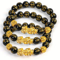1pcs Feng Shui Black Obsidian Wealth Bracelet with Pi Xiu for Women and Men - Vintage Six Character Mantra Buddha Bead Bracelet