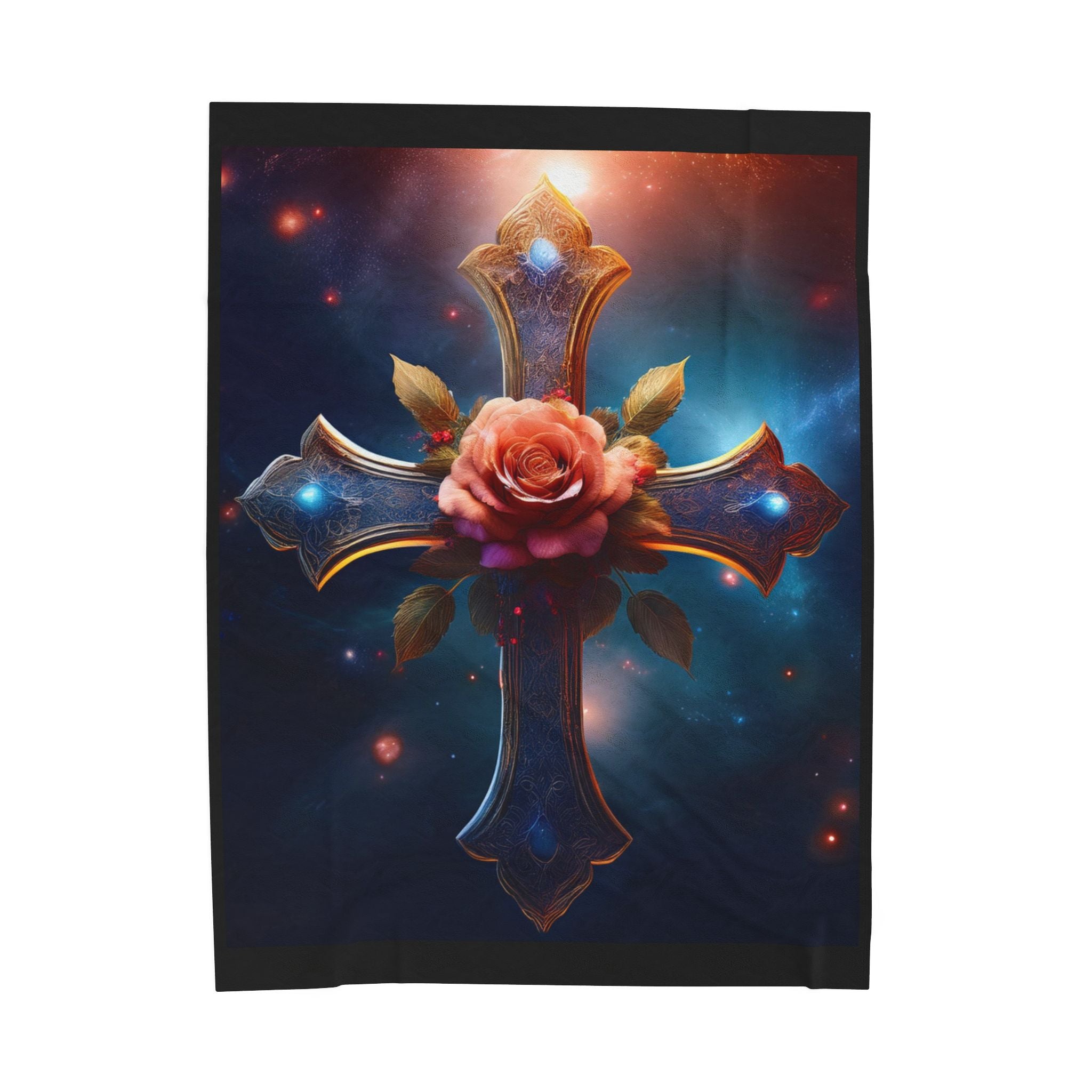 Mystic Rose and Cross Velveteen Plush Blanket