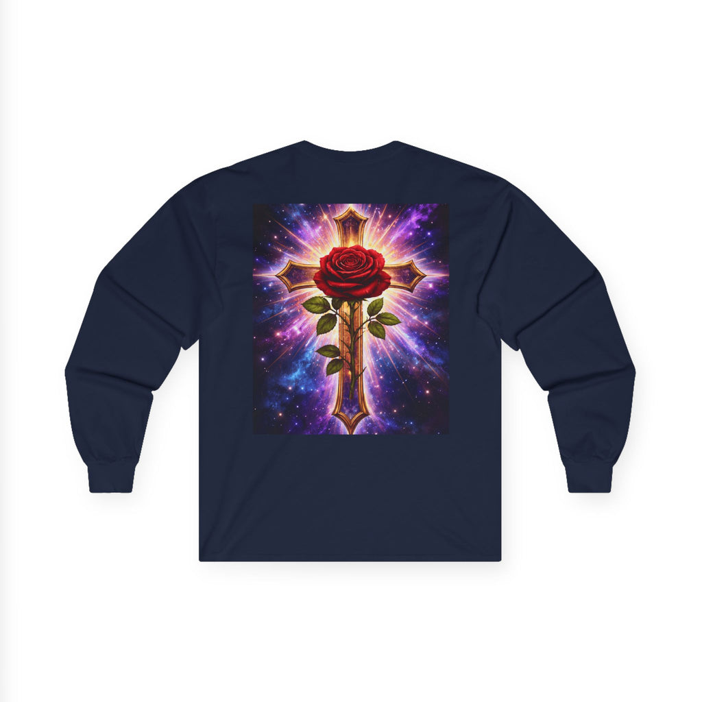 Peace Profound Long Sleeve Tee — Rose & Cross Spiritual Graphic Shirt
