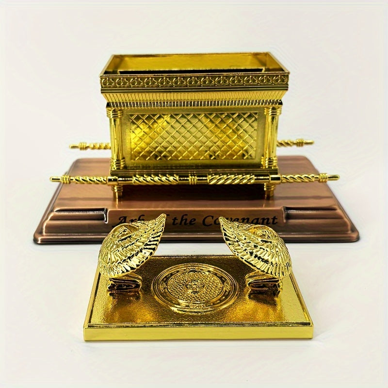 4-Piece Traditional Metal Ark of the Covenant Set - Home Decor Replicas, Jewish Religious Statues, Golden Jars, Aaron's Rod, Mana Pot, Rattan Staff - Suitable for Easter, Halloween, Hanukkah, Independence Day, Universal Holid