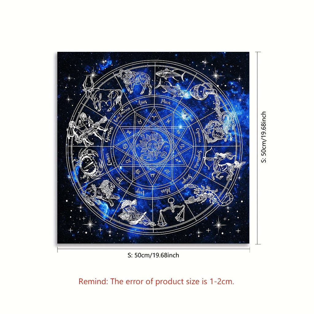 Astrology Themed Polyester Tarot Card Tablecloth, 12 Constellations Starry Sky Design, Witchcraft Oracle Cards Pad for Reading, Room Decor, Fits Various Holidays & Occasions, Non-Electric, Featherless