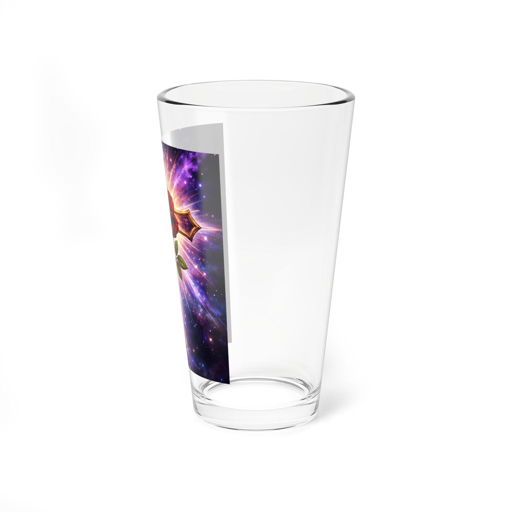 16oz Glass with Rose & Radiant Cross Design — Spiritual Rosicrucian Gift