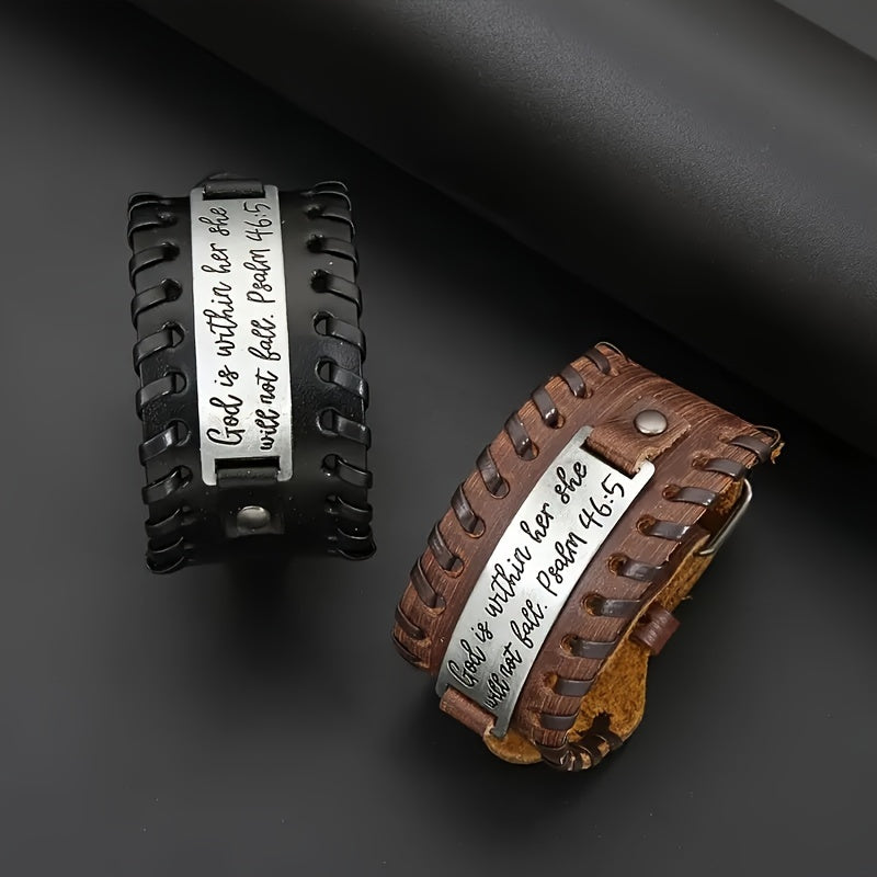 Religious Christian Leather Bracelet - Bible Verse Leather Cuff Wristband of Faith Hope Love