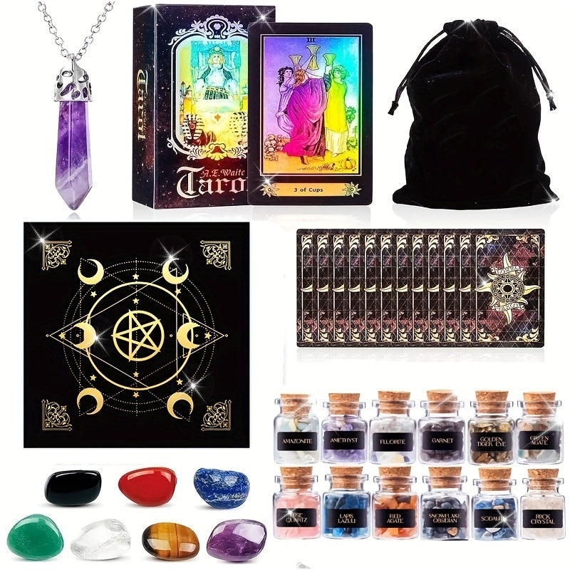 Tarot Card Set with 99pcs, Including a Guidebook And a Fortune-Telling Featuring a Artificial Crystal Pendulum, Perfect for Beginners.