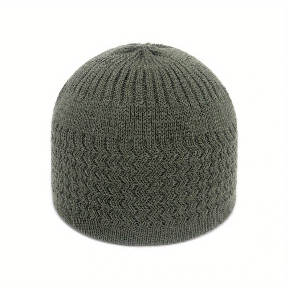 European And American Spring And Autumn Knitted Skull Cap, Unisex Wavy Jacquard Unisex Dome Warm Beanie Cap, Muslim Pullover Knitted Hat, Ideal Choice For Gifts