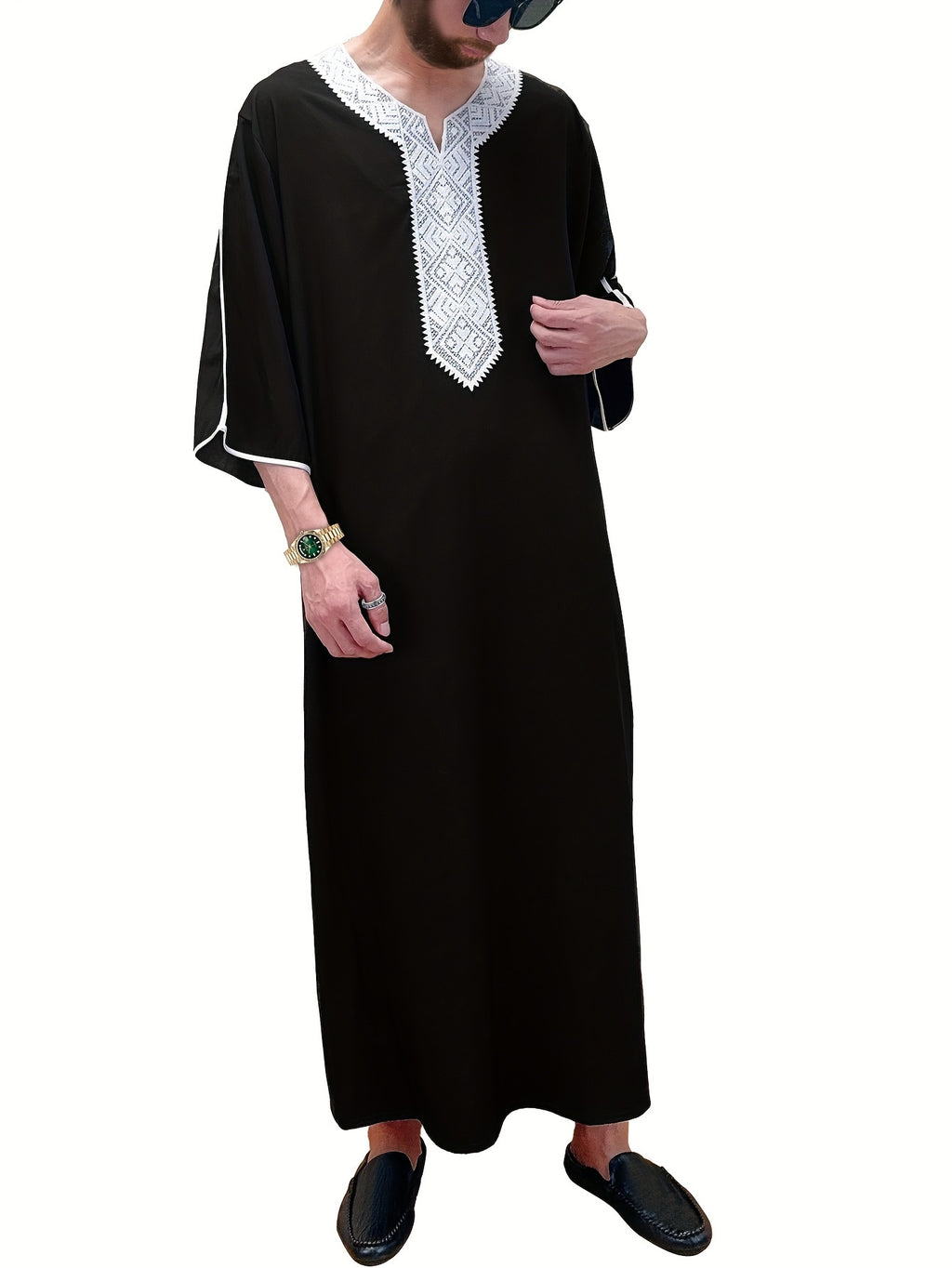 New Style Muslim Robe, Loose Casual V-Neck Mid-Sleeve Jumpsuit for Arab Culture.
