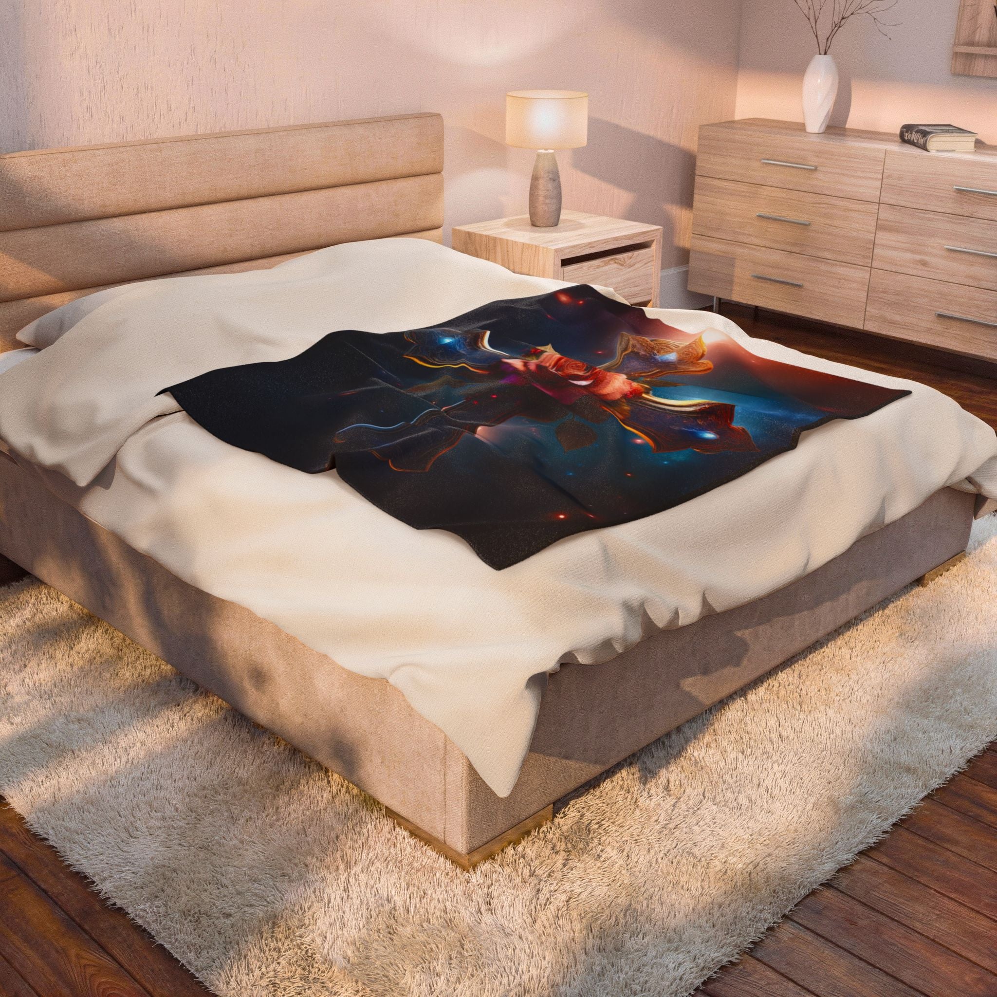 Mystic Rose and Cross Velveteen Plush Blanket