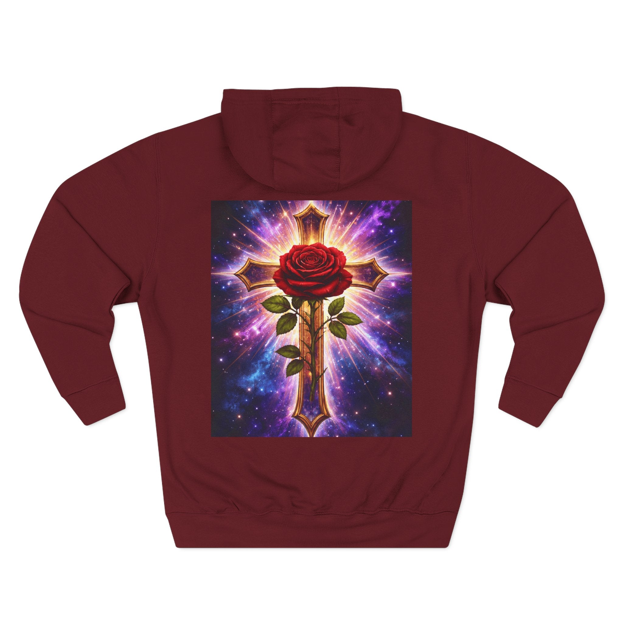 Cosmic Rose Cross Hoodie — Spiritual Rosicrucian Graphic Pullover