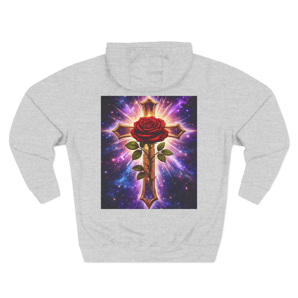 Cosmic Rose Cross Hoodie — Spiritual Rosicrucian Graphic Pullover