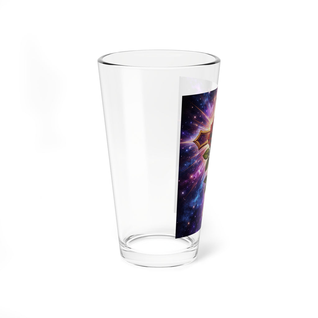 16oz Glass with Rose & Radiant Cross Design — Spiritual Rosicrucian Gift