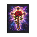 Velveteen Plush Blanket — Cosmic Rose & Cross Rosicrucian Spiritual Throw (Sacred Christian Decor)