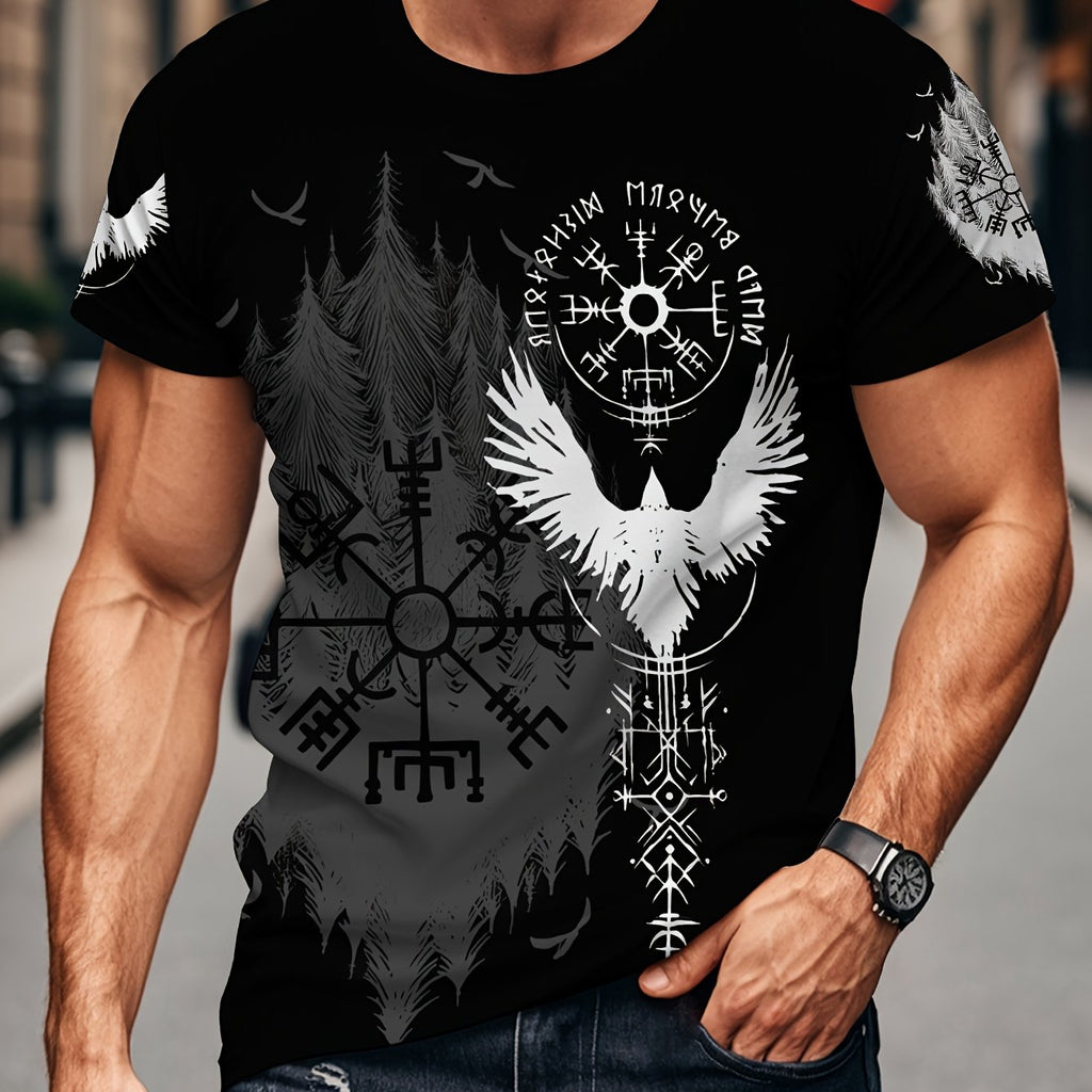 Men's Viking Norse T-Shirt with 3D Viking Rune & Norse Mythology Print - Viking, Yggdrasil Tree & Odin Rune (Elder Futhark) - Breathable Summer Casual Wear, Viking-Inspired Clothing for & Everyday Use