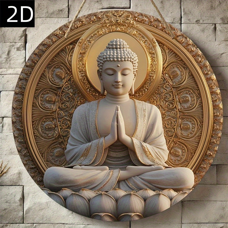 2D Decorative Metal Painting- Buddha, meditation, lotus, halo No electricity required indoor/outdoor home art- porch, garden-patio decoration-distressed effect-handmade style-statement piece-gift idea