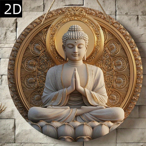 2D Decorative Metal Painting- Buddha, meditation, lotus, halo No electricity required indoor/outdoor home art- porch, garden-patio decoration-distressed effect-handmade style-statement piece-gift idea