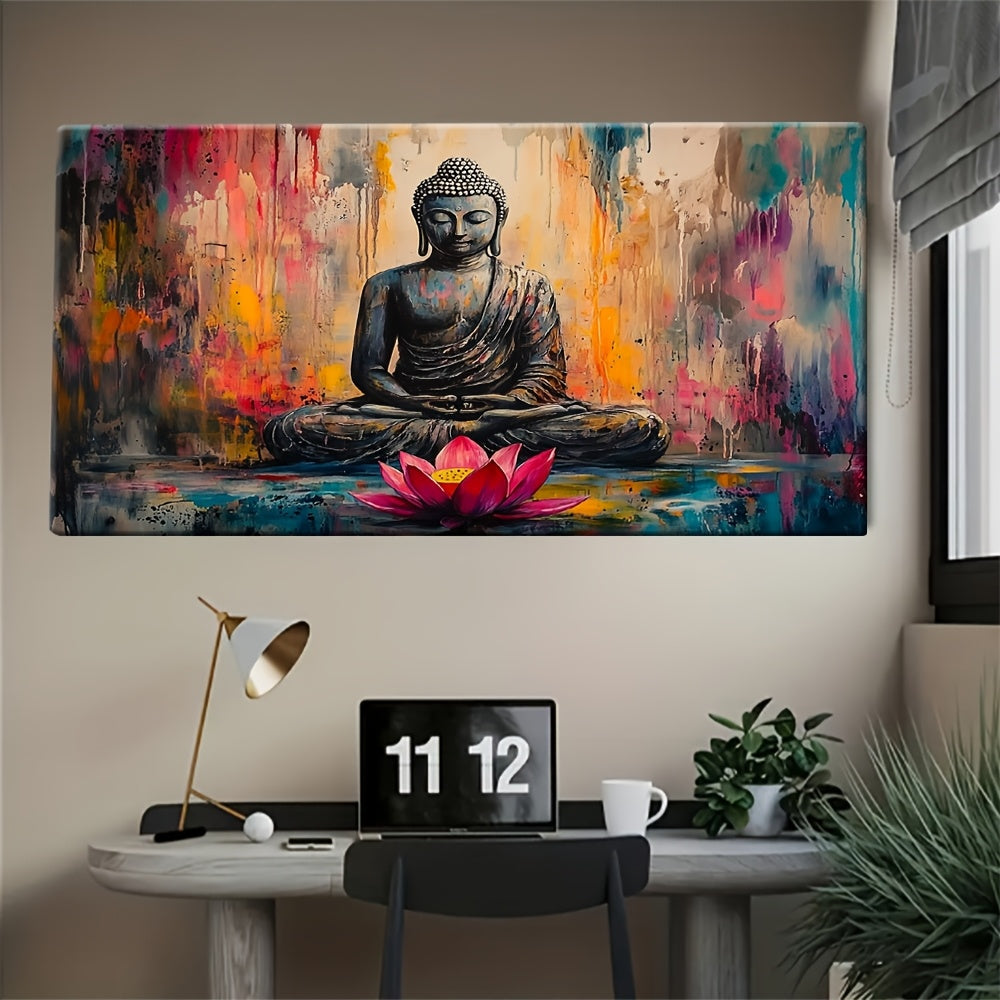 Abstract Buddha Canvas Wall Art with Wooden Frame - Vibrant Colors, HD Wrapped Canvas Print for Living Room, Bedroom, Home Office Decor - Spiritual Meditation Artwork, Highdefinition Print, Zen Home Decor