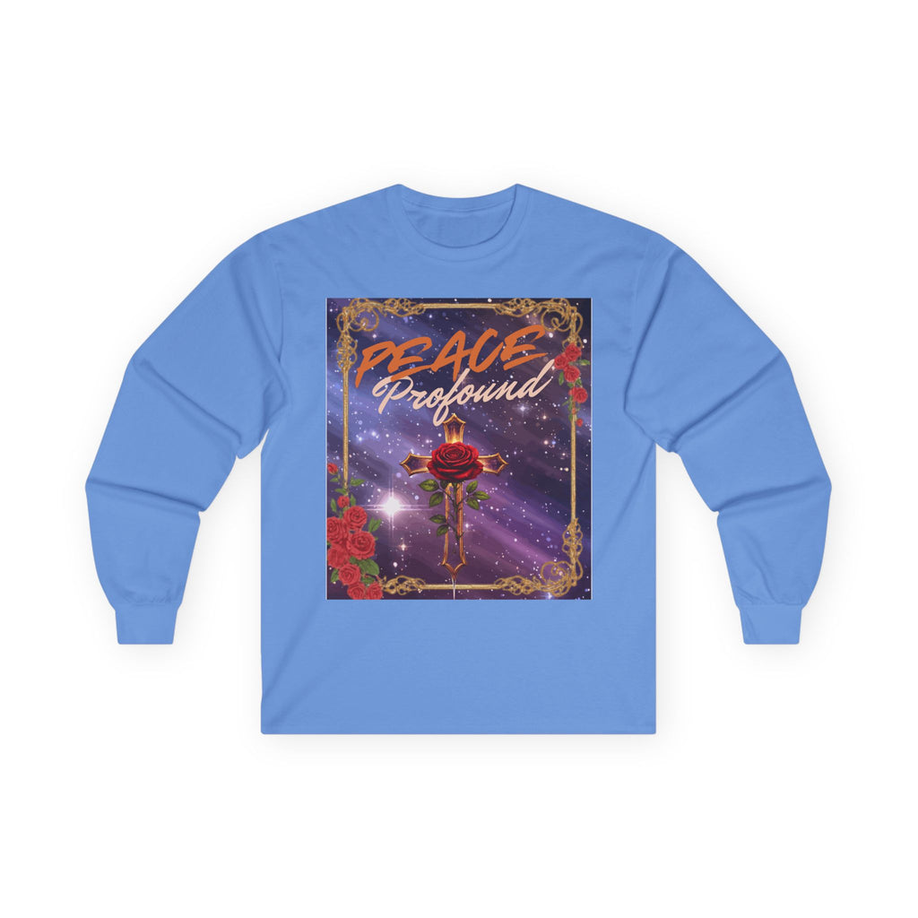 Peace Profound Long Sleeve Tee — Rose & Cross Spiritual Graphic Shirt