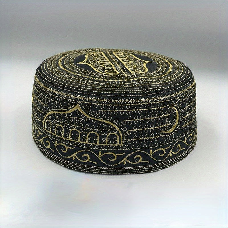 Traditional Muslim Prayer Ethnic Hat, Islamic Kufi Summer Breathable Cotton Cap With Elegant Embroidery, For Daily Wear