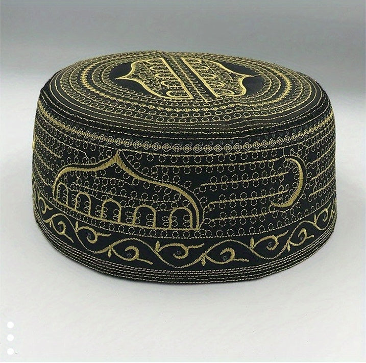 Traditional Muslim Prayer Ethnic Hat, Islamic Kufi Summer Breathable Cotton Cap With Elegant Embroidery, For Daily Wear