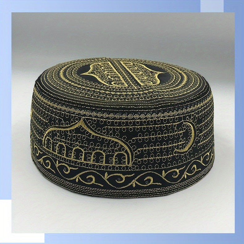 Traditional Muslim Prayer Ethnic Hat, Islamic Kufi Summer Breathable Cotton Cap With Elegant Embroidery, For Daily Wear