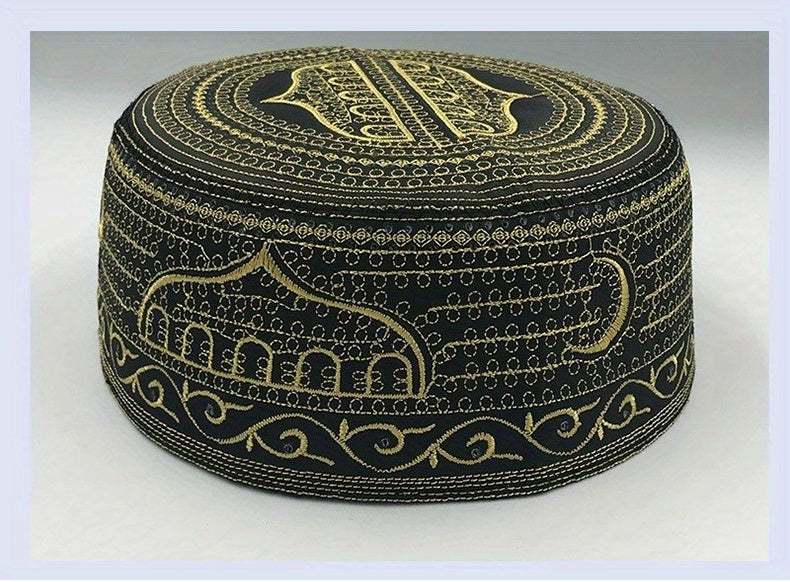 Traditional Muslim Prayer Ethnic Hat, Islamic Kufi Summer Breathable Cotton Cap With Elegant Embroidery, For Daily Wear